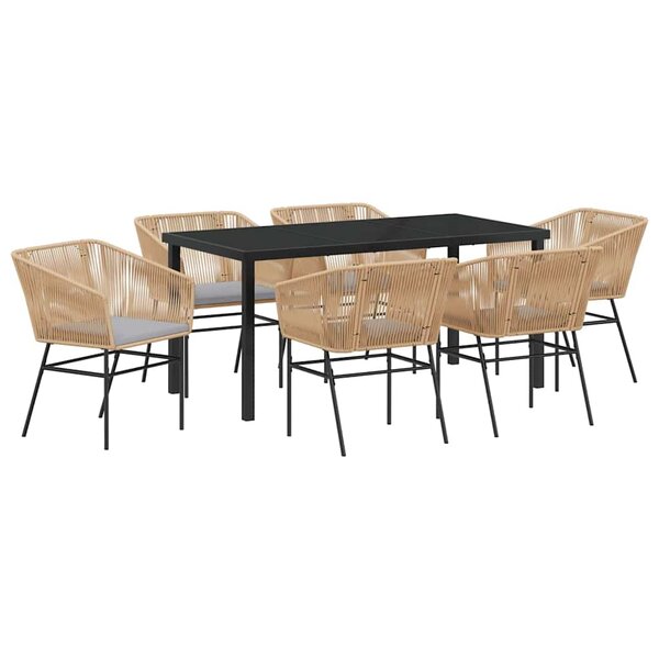 vidaXL Ensemble de salle à manger pour jardin 7 Pièces Marron Poly rotin