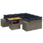 vidaXL Salon de jardin 9 Pièces avec coussins gris résine tressée