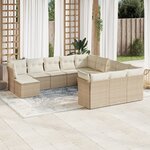 vidaXL Salon de jardin avec coussins 12 Pièces beige résine tressée