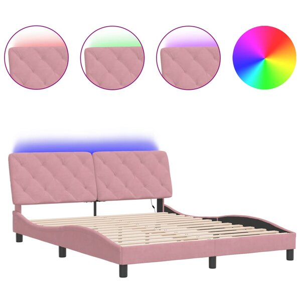 vidaXL Cadre de lit avec LED sans matelas rose 160x200 cm velours