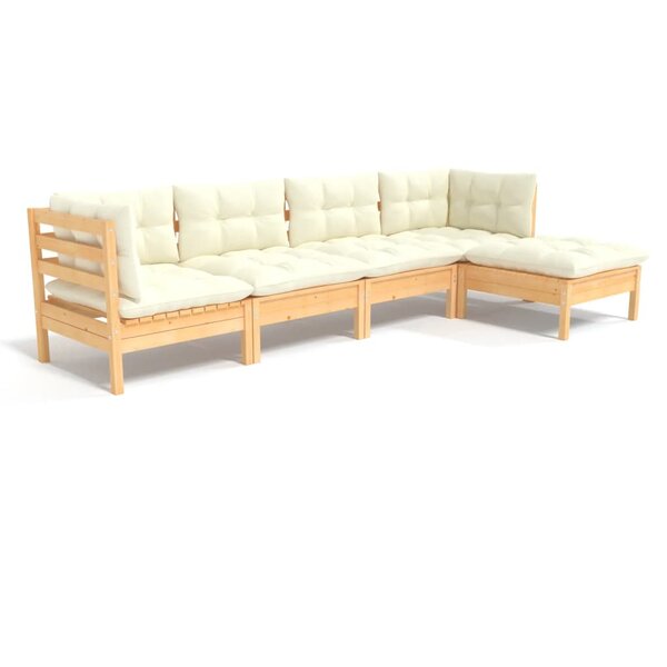 Salon de jardin meuble d'extérieur ensemble de mobilier 5 pièces avec coussins crème bois de pin 02_0016370