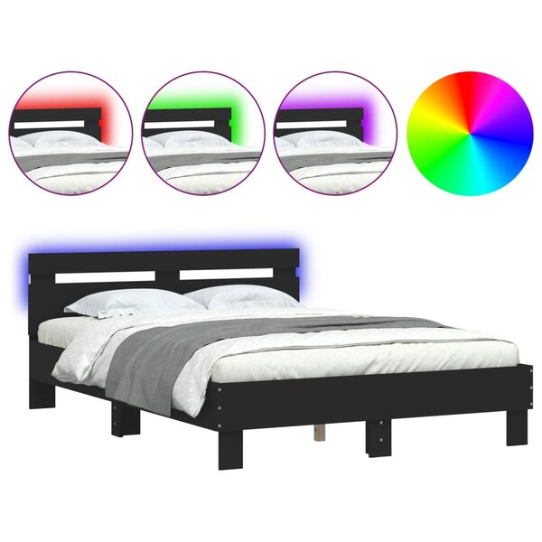 vidaXL Cadre de lit avec tête de lit et LED noir 135x190 cm