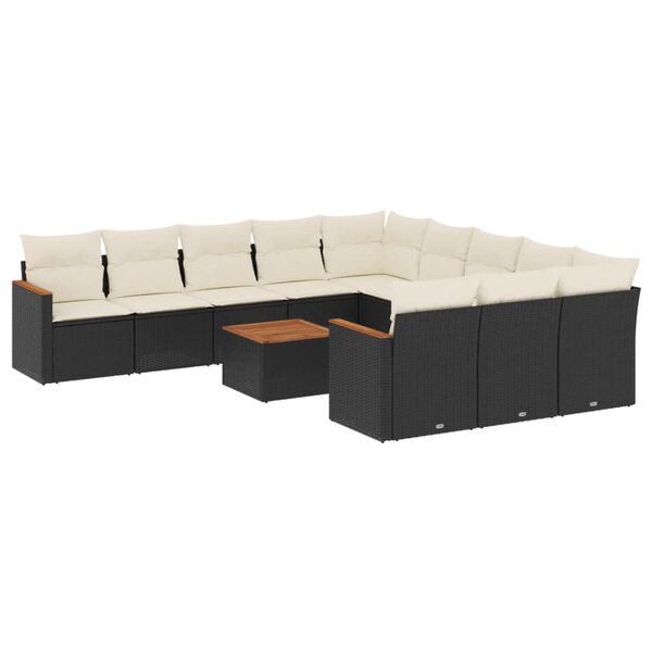 vidaXL Salon de jardin 12 Pièces avec coussins noir résine tressée