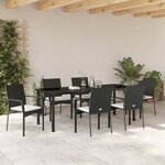 vidaXL Ensemble de Salle à Manger de Jardin de 7 Pièces avec Coussins Noir Poly Rattan