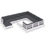 vidaXL Salon de jardin 12 Pièces avec coussins blanc bois de pin