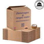 Lot de 20 Cartons Livres 34x26x32 cm + 1 Rouleau Adhésif 68m – Cartons Déménagement Robustes   Fabriqués en France   Carton de Livraison  Stockage  Emballage Multi-Usage