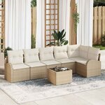 vidaXL Ensemble de canapé de jardin 7 Pièces Beige Poly rotin