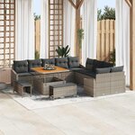 Ensemble de canapé de jardin 13 pièces avec coussins gris poly rotin acacia