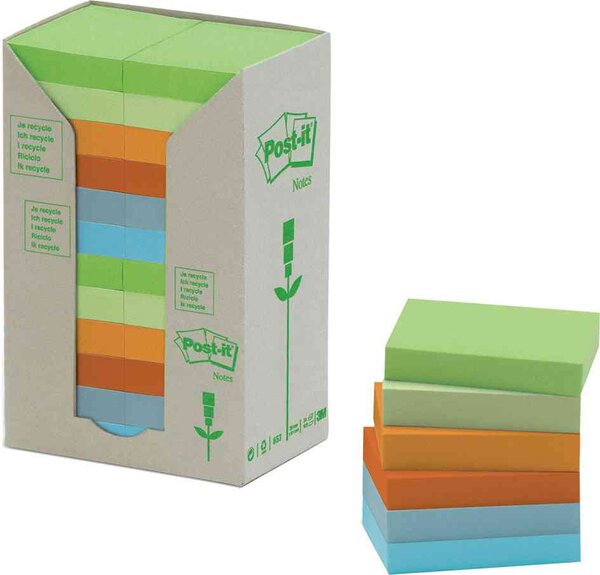 Bloc-note adhésif Recycling  76 x 76 mm  6 couleurs POST-IT