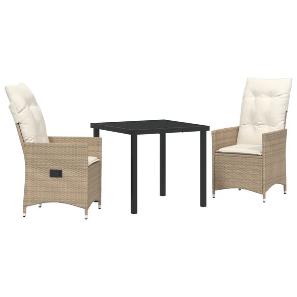 vidaXL Ensemble de jardin 3 pièces avec coussins beige en poly rattan