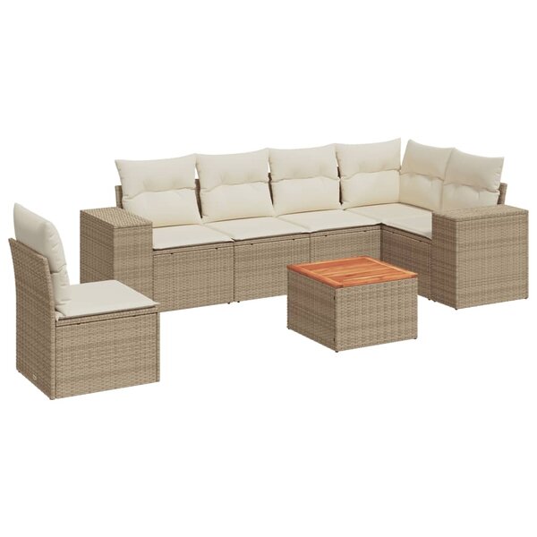 vidaXL Salon de jardin avec coussins 7 Pièces beige résine tressée