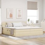 vidaXL Lit avec rangement et matelas avec matelas Crème 200 x 200 cm