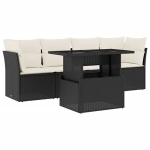 vidaXL Salon de jardin 5 Pièces avec coussins noir résine tressée