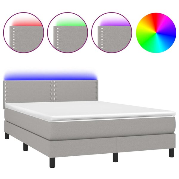 vidaXL Sommier à lattes de lit et matelas et LED Gris clair 140x190 cm