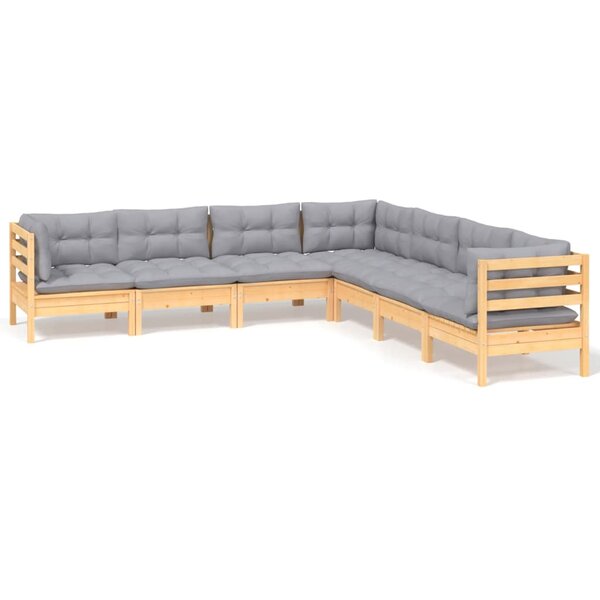 vidaXL Salon de jardin 7 Pièces avec coussins gris bois de pin massif