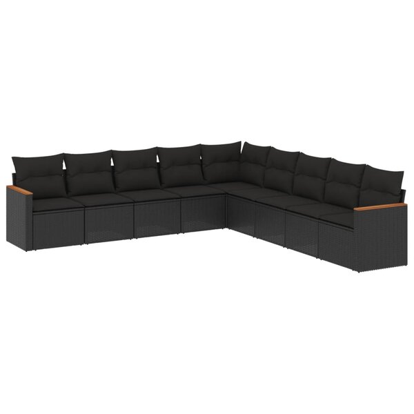 vidaXL Salon de jardin 9 Pièces avec coussins noir résine tressée