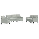 vidaXL Ensemble de canapés 3 Pièces avec coussins Gris clair Velours