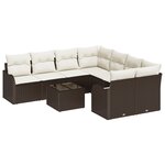 Canapé de jardin 9 pièces avec coussins en poly rattan marron