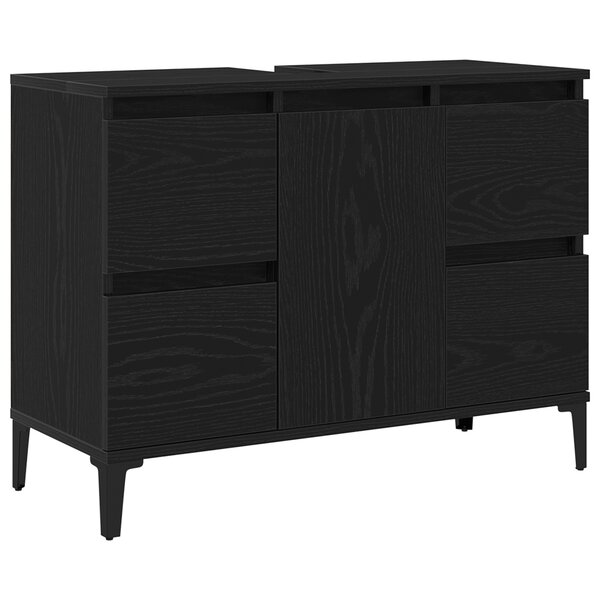 Meuble de salle de bain vidaXL Noir Chêne 80x33x60 cm en bois d'ingénierie