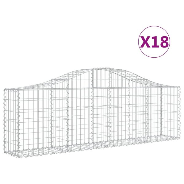 vidaXL Paniers à gabions arqués 18 Pièces 200x30x60/80 cm Fer galvanisé