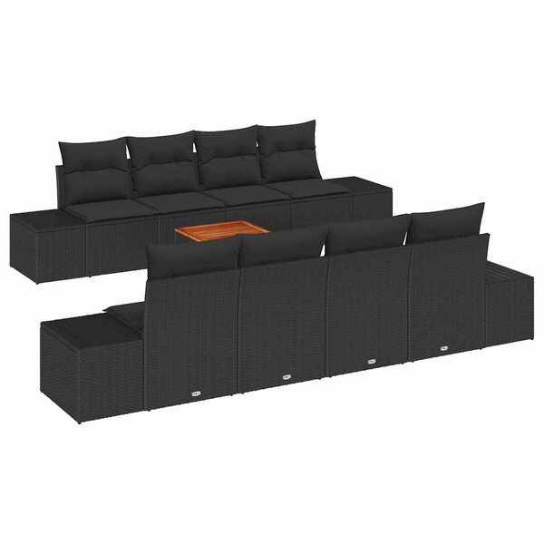 vidaXL Ensemble de canapé de jardin avec stockage 9 Pièces Noir polyrotin