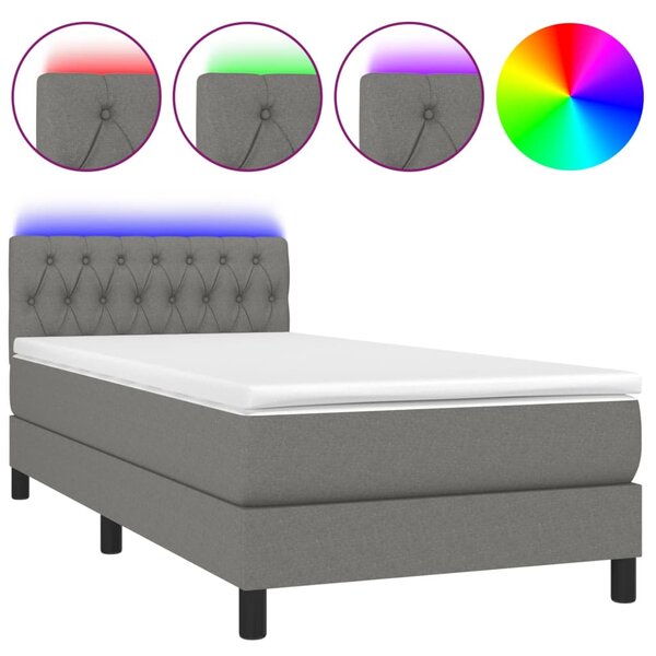 vidaXL Sommier à lattes de lit avec matelas et LED Gris foncé 90x190cm