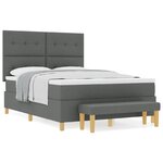 vidaXL Lit à ressort avec matelas et banc Gris foncé 140x200 cm Tissu