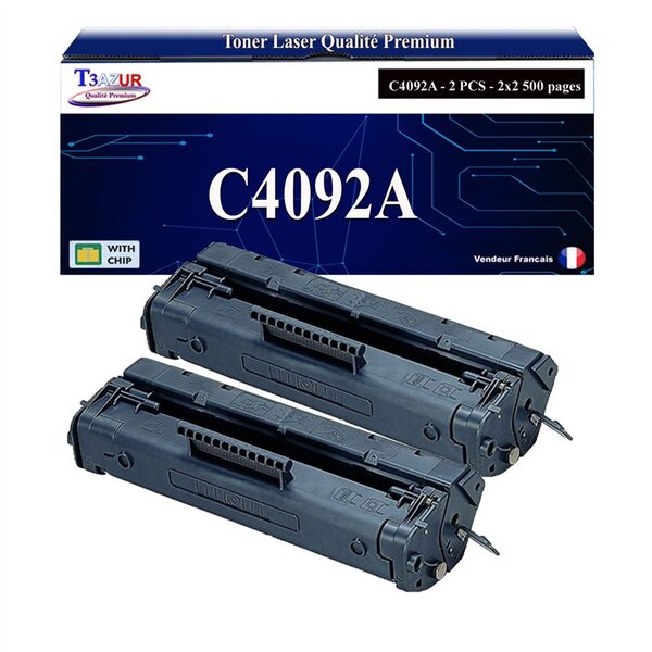 T3AZUR - 2x Toners compatibles avec HP C4092A (92A) pour HP LaserJet 1100  1100 XI  1100A  3200  3200M