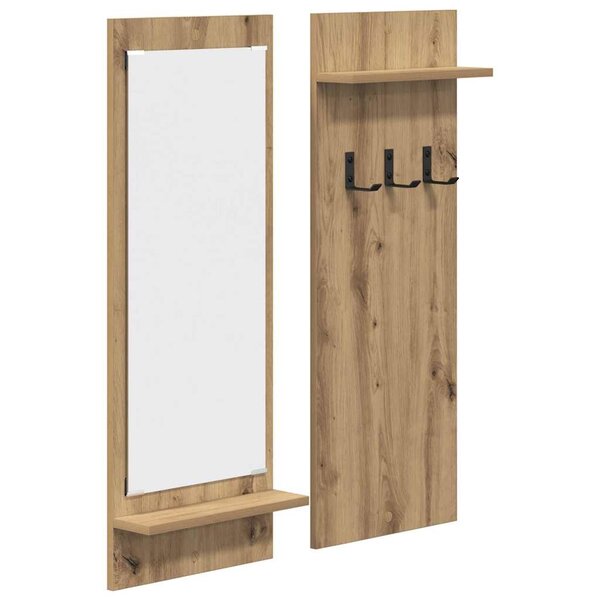 vidaXL Porte-manteau mural avec miroir chêne artisanal 70 x 10 x 90 cm