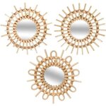 Lot de 3 miroirs en forme de soleil - Rotin - Beige naturel - D28 x 3 cm
