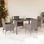 vidaXL Ensemble à manger de jardin et coussins 5 Pièces gris rotin verre