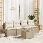 Ensemble de sofa de jardin de 5 pièces avec coussins beige poly rattan