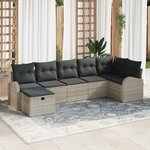 vidaXL Ensemble de canapés de jardin 7 pièces avec coussins gris clair en poly rattan