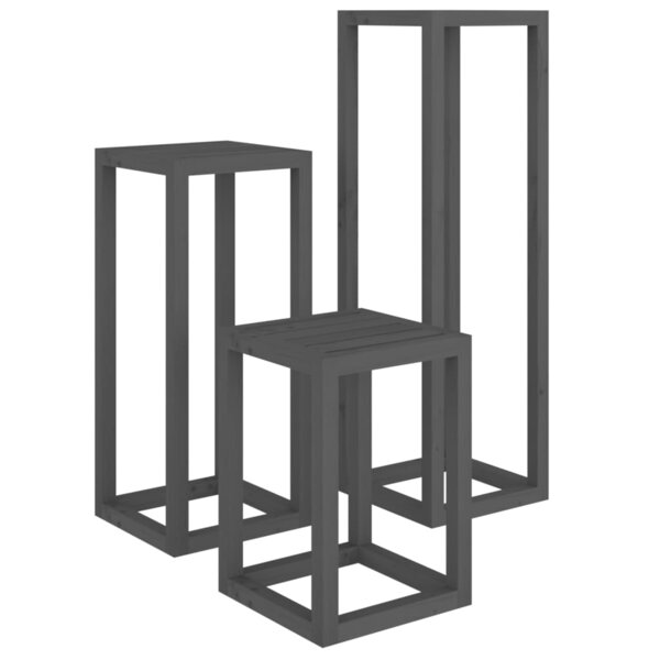 vidaXL Ensemble de supports pour plantes 3 Pièces Gris Bois de pin massif