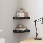 vidaXL Étagères d'angle flottantes 2Pièces noir brillant 25x25x3 8cm MDF