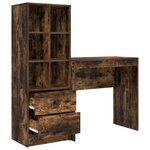 vidaXL Bureau avec tiroir avec étagère avec stockage 2 Pièces Chêne fumé