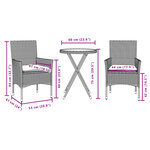 vidaXL Ensemble de bistro avec coussins 3 Pièces marron rotin et verre