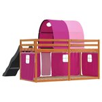 vidaXL Lit superposé sans matelas avec toboggan et rideaux 90x200 cm