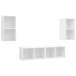 vidaXL Meubles TV muraux 4 Pièces Blanc Bois d'ingénierie
