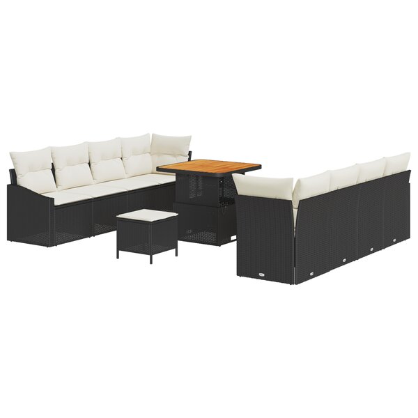 Ensemble de sofa de jardin vidaXL 11 pièces avec coussins noir poly rotin acacia