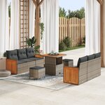 Ensemble de Canapés de Jardin 9 Pièces avec Coussins Rotin Gris Acacia