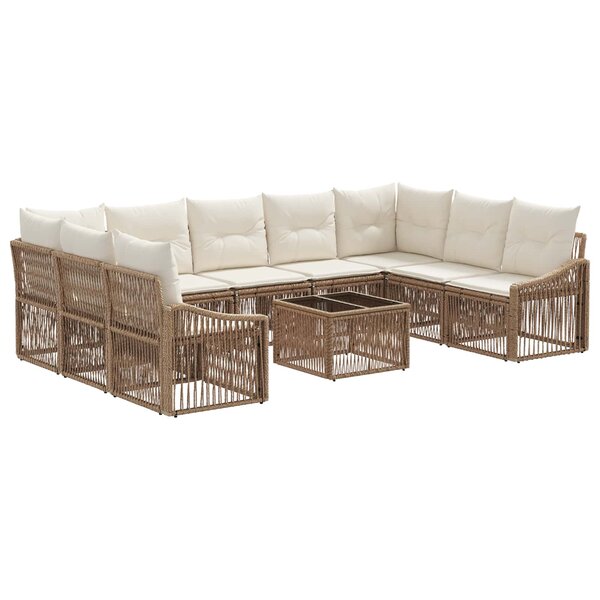 vidaXL Ensemble de canapé de jardin 10 Pièces Beige polyrotin