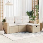 vidaXL Salon de jardin avec coussins 4 Pièces beige résine tressée