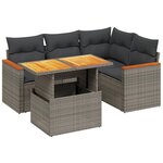 vidaXL Salon de jardin 5 Pièces avec coussins gris résine tressée