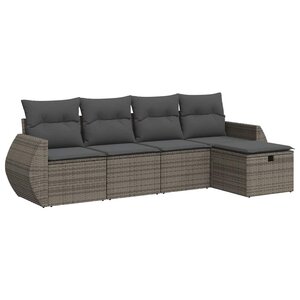 vidaXL Salon de jardin 5 Pièces avec coussins gris résine tressée