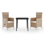 vidaXL Ensemble à manger de jardin avec coussins 3 Pièces Beige