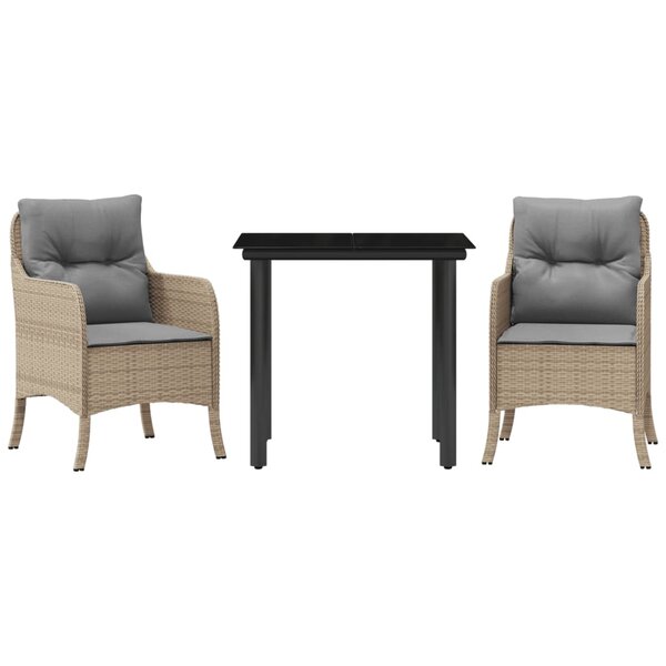 vidaXL Ensemble à manger de jardin et coussins 3 Pièces Beige poly rotin