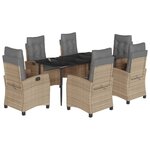 vidaXL Ensemble à manger de jardin coussins 7 Pièces mélange beige rotin
