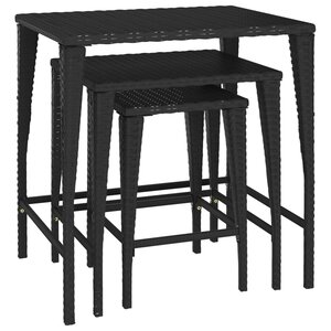 vidaXL Tables gigognes de jardin 3 Pièces noir résine tressée