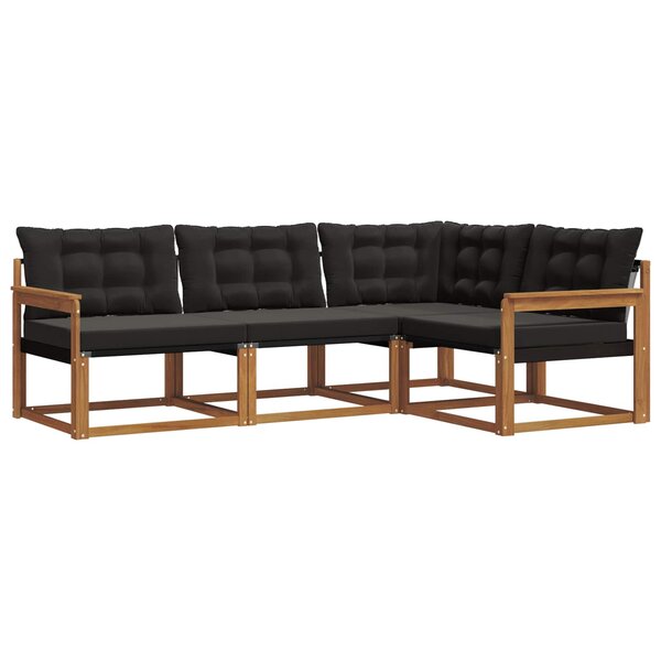 vidaXL Ensemble de canapés d'extérieur 4 pc Naturel et Noir
